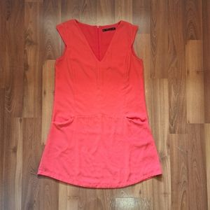 Zara Coral bright Pink Pockets Tunic Dress Top Sleeveless Casual